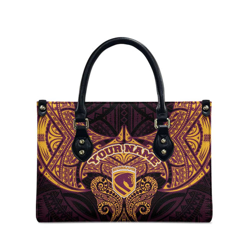 Personalized Brisbane Broncos Leather Bag Polynesian Tribal Pattern Style