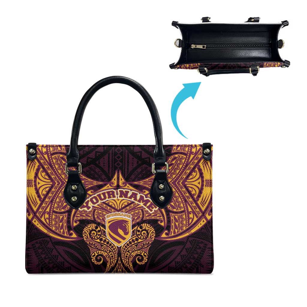 Personalized Brisbane Broncos Leather Bag Polynesian Tribal Pattern Style