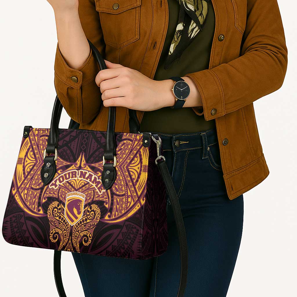 Personalized Brisbane Broncos Leather Bag Polynesian Tribal Pattern Style