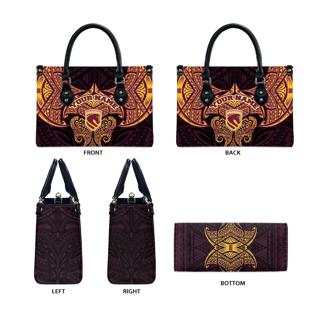 Personalized Brisbane Broncos Leather Bag Polynesian Tribal Pattern Style