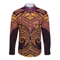 Personalized Brisbane Broncos Long Sleeve Button Shirt Polynesian Tribal Pattern Style