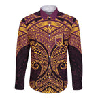 Personalized Brisbane Broncos Long Sleeve Button Shirt Polynesian Tribal Pattern Style
