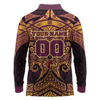 Personalized Brisbane Broncos Long Sleeve Polo Shirt Polynesian Tribal Pattern Style