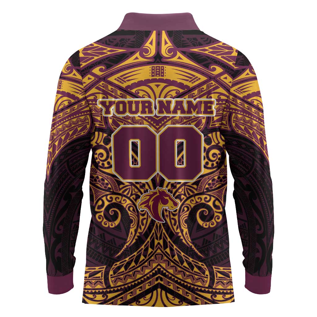 Personalized Brisbane Broncos Long Sleeve Polo Shirt Polynesian Tribal Pattern Style