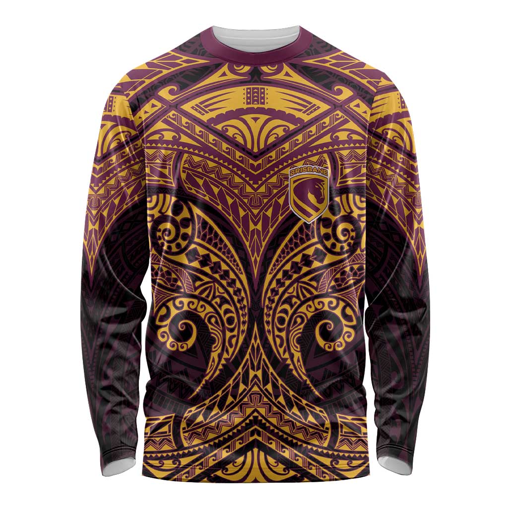 Personalized Brisbane Broncos Long Sleeve Shirt Polynesian Tribal Pattern Style