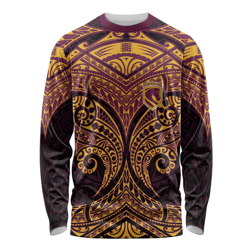 Personalized Brisbane Broncos Long Sleeve Shirt Polynesian Tribal Pattern Style