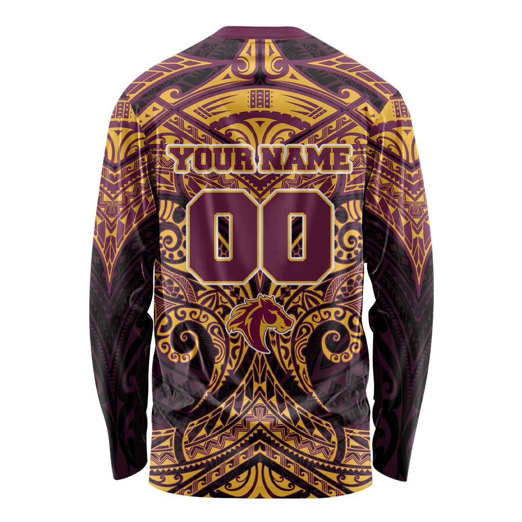 Personalized Brisbane Broncos Long Sleeve Shirt Polynesian Tribal Pattern Style