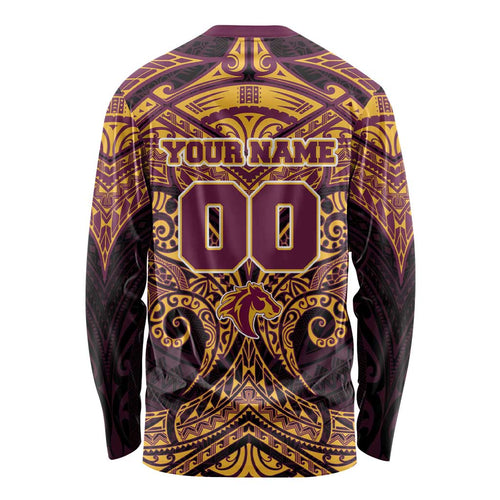 Personalized Brisbane Broncos Long Sleeve Shirt Polynesian Tribal Pattern Style
