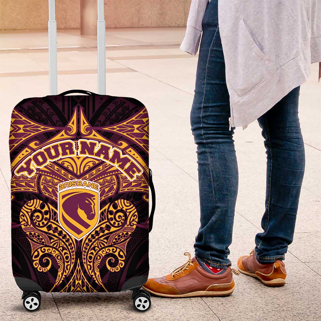 Personalized Brisbane Broncos Luggage Cover Polynesian Tribal Pattern Style