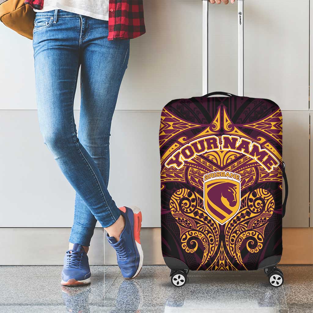 Personalized Brisbane Broncos Luggage Cover Polynesian Tribal Pattern Style