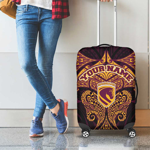 Personalized Brisbane Broncos Luggage Cover Polynesian Tribal Pattern Style