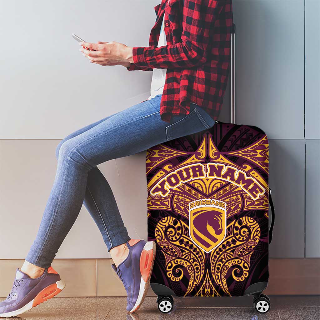 Personalized Brisbane Broncos Luggage Cover Polynesian Tribal Pattern Style