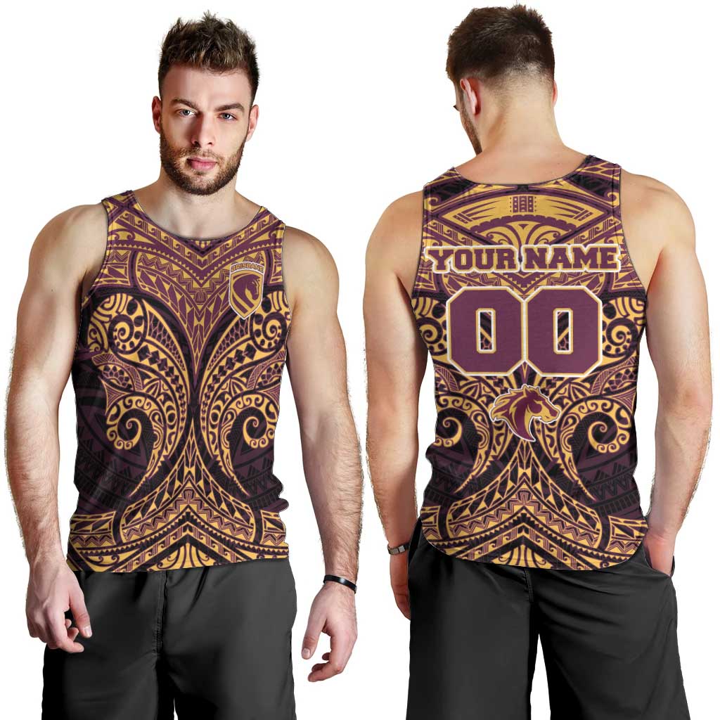 Personalized Brisbane Broncos Men Tank Top Polynesian Tribal Pattern Style