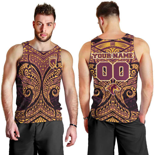 Personalized Brisbane Broncos Men Tank Top Polynesian Tribal Pattern Style