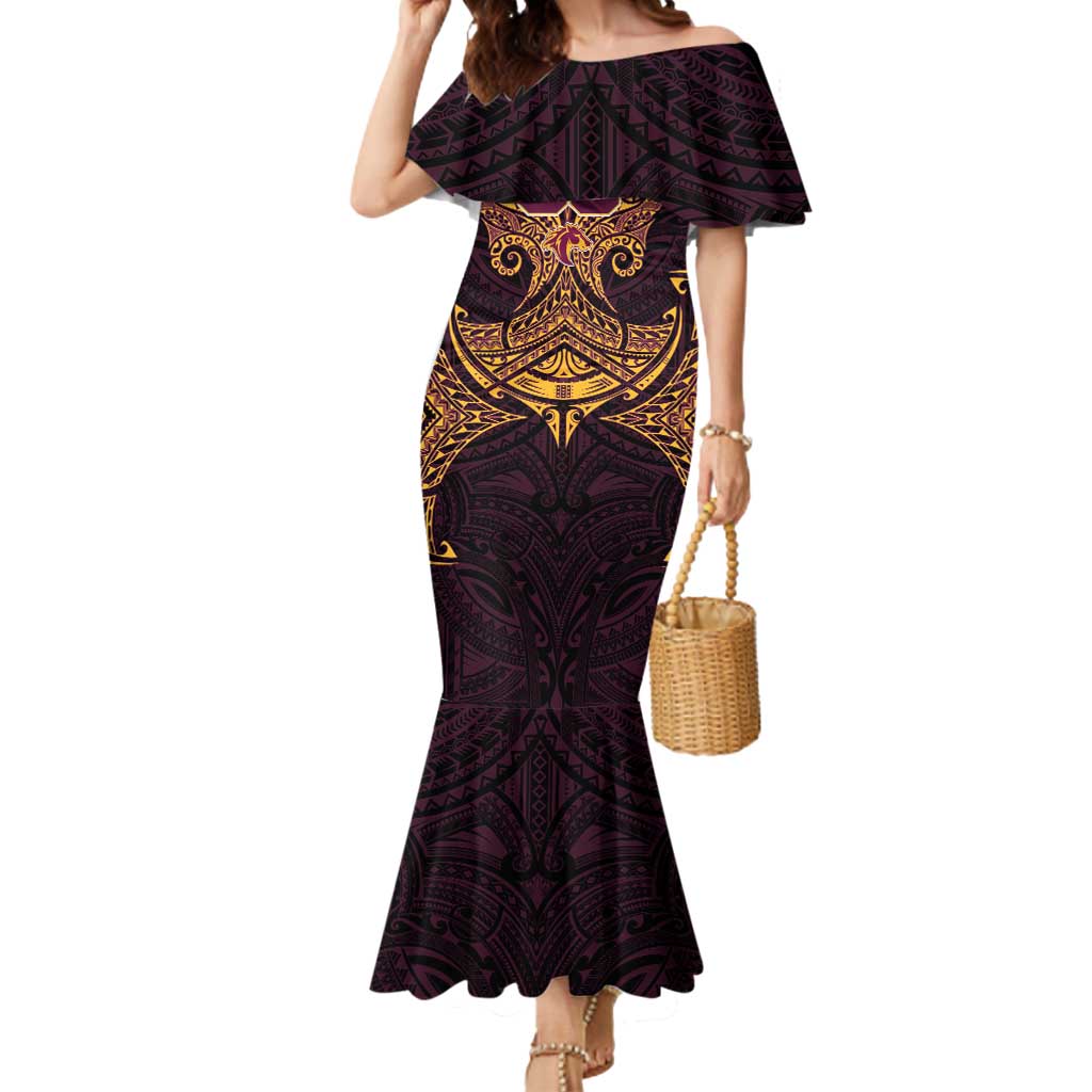 Personalized Brisbane Broncos Mermaid Dress Polynesian Tribal Pattern Style