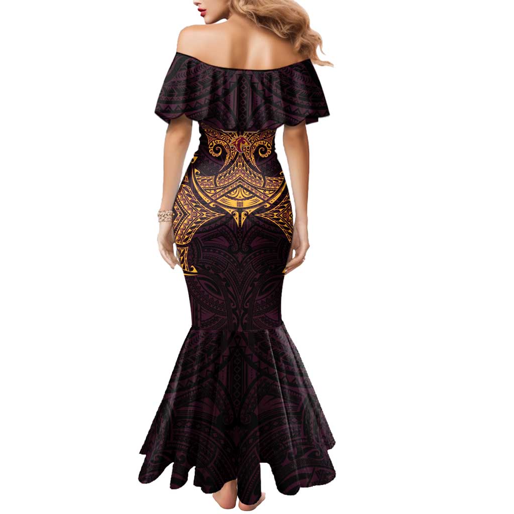 Personalized Brisbane Broncos Mermaid Dress Polynesian Tribal Pattern Style