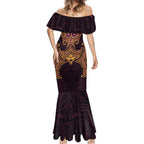 Personalized Brisbane Broncos Mermaid Dress Polynesian Tribal Pattern Style