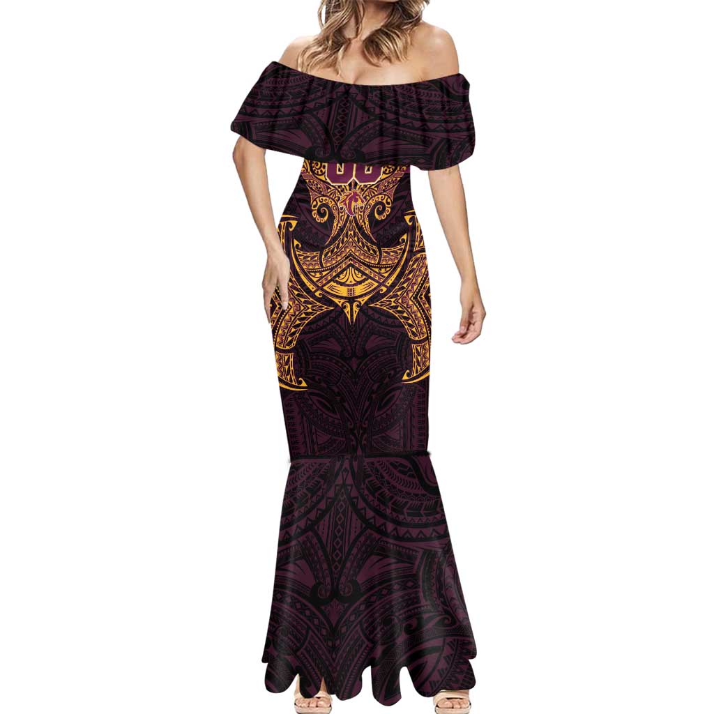 Personalized Brisbane Broncos Mermaid Dress Polynesian Tribal Pattern Style