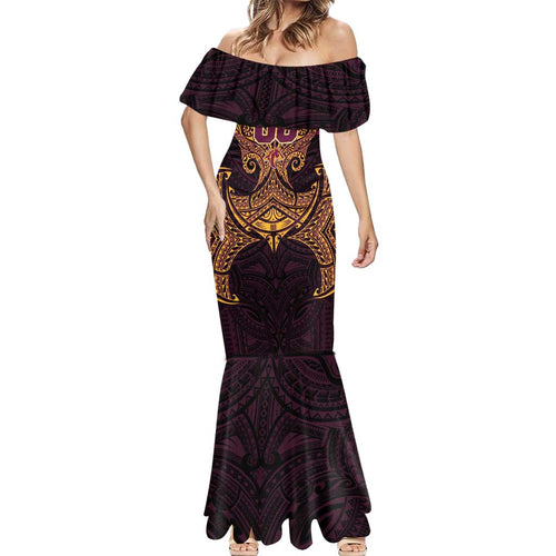 Personalized Brisbane Broncos Mermaid Dress Polynesian Tribal Pattern Style