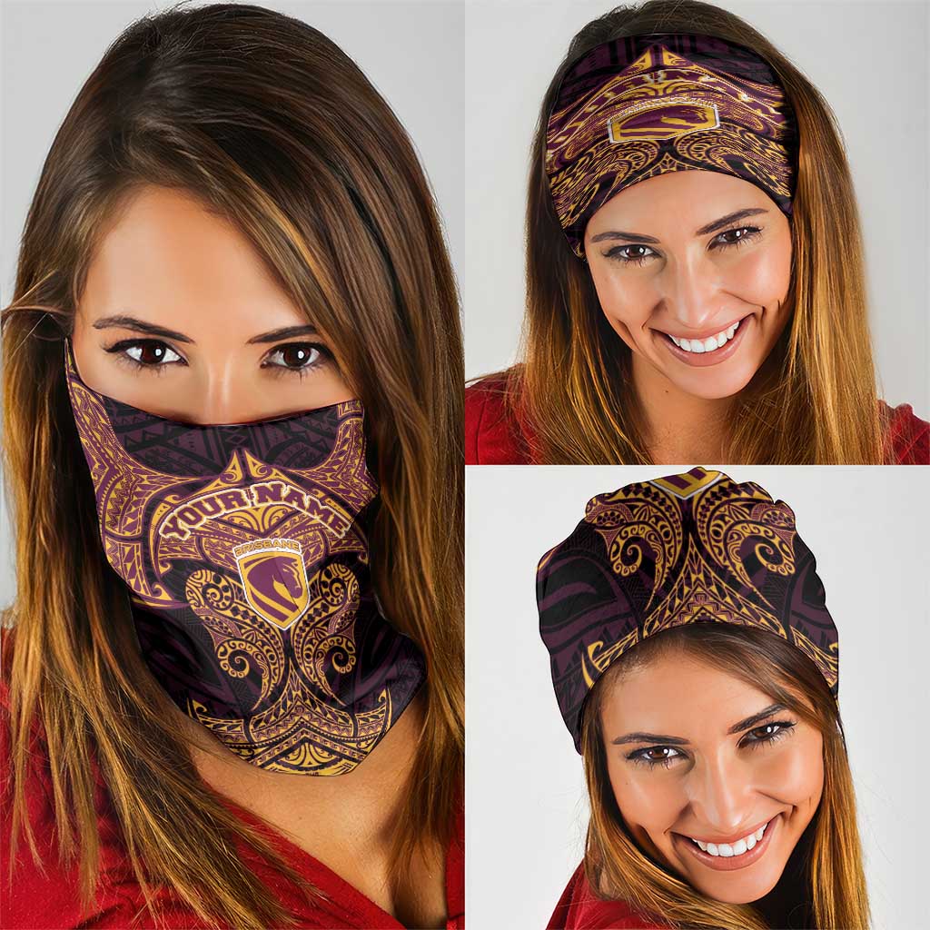 Personalized Brisbane Broncos Neck Gaiter Polynesian Tribal Pattern Style