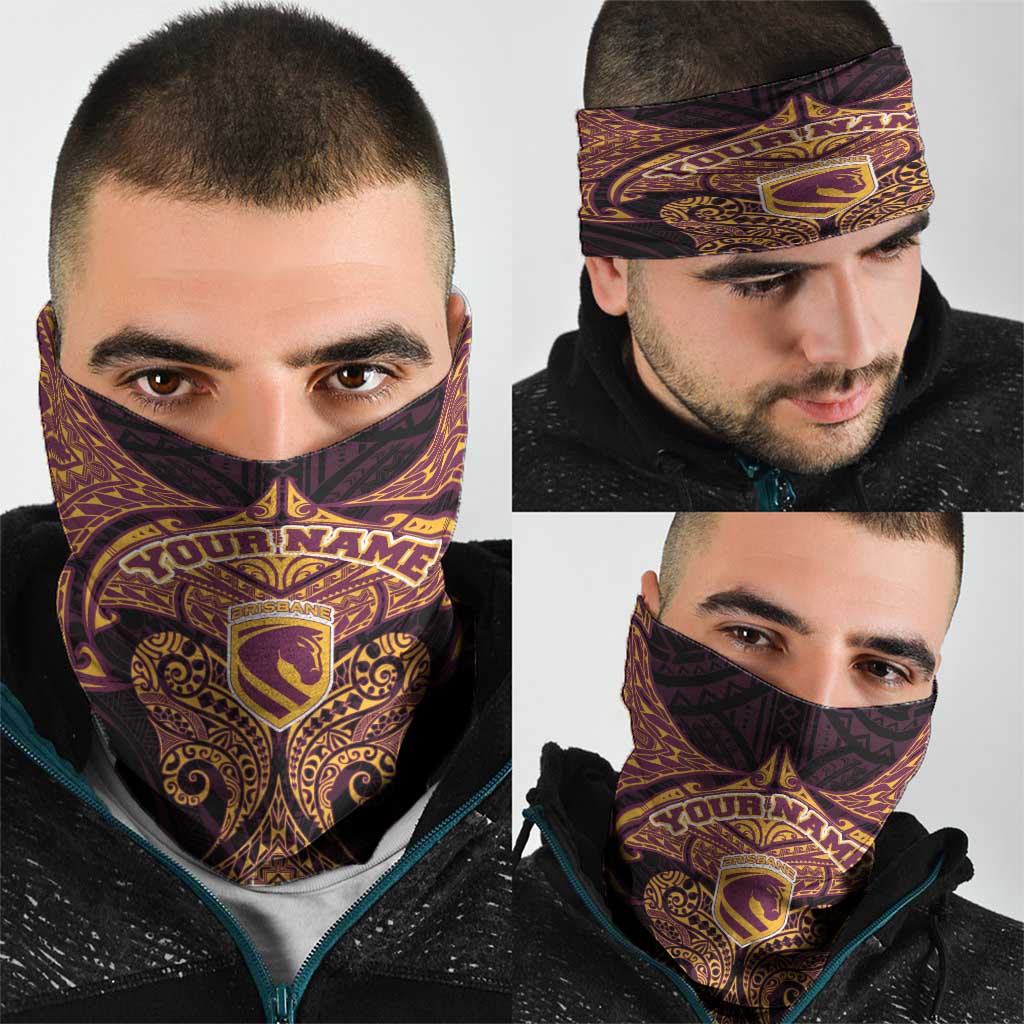 Personalized Brisbane Broncos Neck Gaiter Polynesian Tribal Pattern Style
