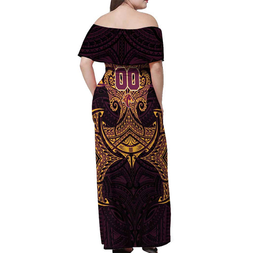 Personalized Brisbane Broncos Off Shoulder Maxi Dress Polynesian Tribal Pattern Style