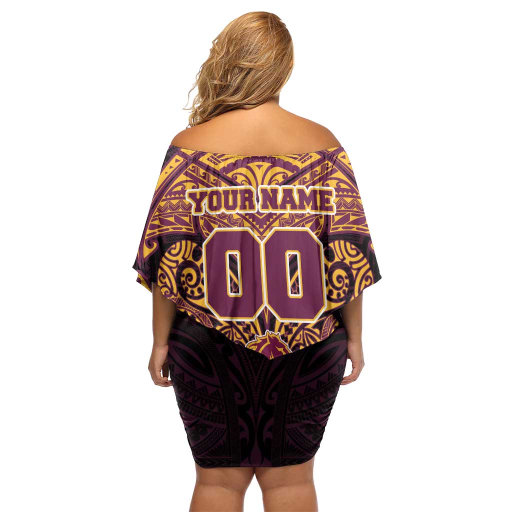 Personalized Brisbane Broncos Off Shoulder Short Dress Polynesian Tribal Pattern Style