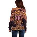 Personalized Brisbane Broncos Off Shoulder Sweater Polynesian Tribal Pattern Style