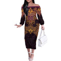 Personalized Brisbane Broncos Off The Shoulder Long Sleeve Dress Polynesian Tribal Pattern Style