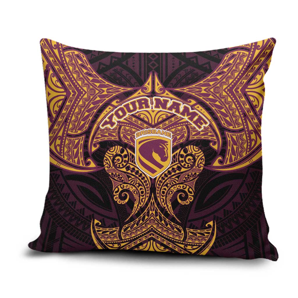 Personalized Brisbane Broncos Pillow Cover Polynesian Tribal Pattern Style