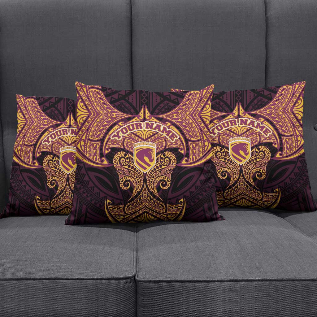Personalized Brisbane Broncos Pillow Cover Polynesian Tribal Pattern Style
