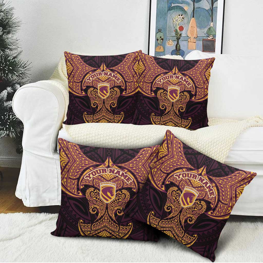 Personalized Brisbane Broncos Pillow Cover Polynesian Tribal Pattern Style