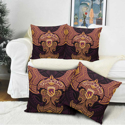 Personalized Brisbane Broncos Pillow Cover Polynesian Tribal Pattern Style