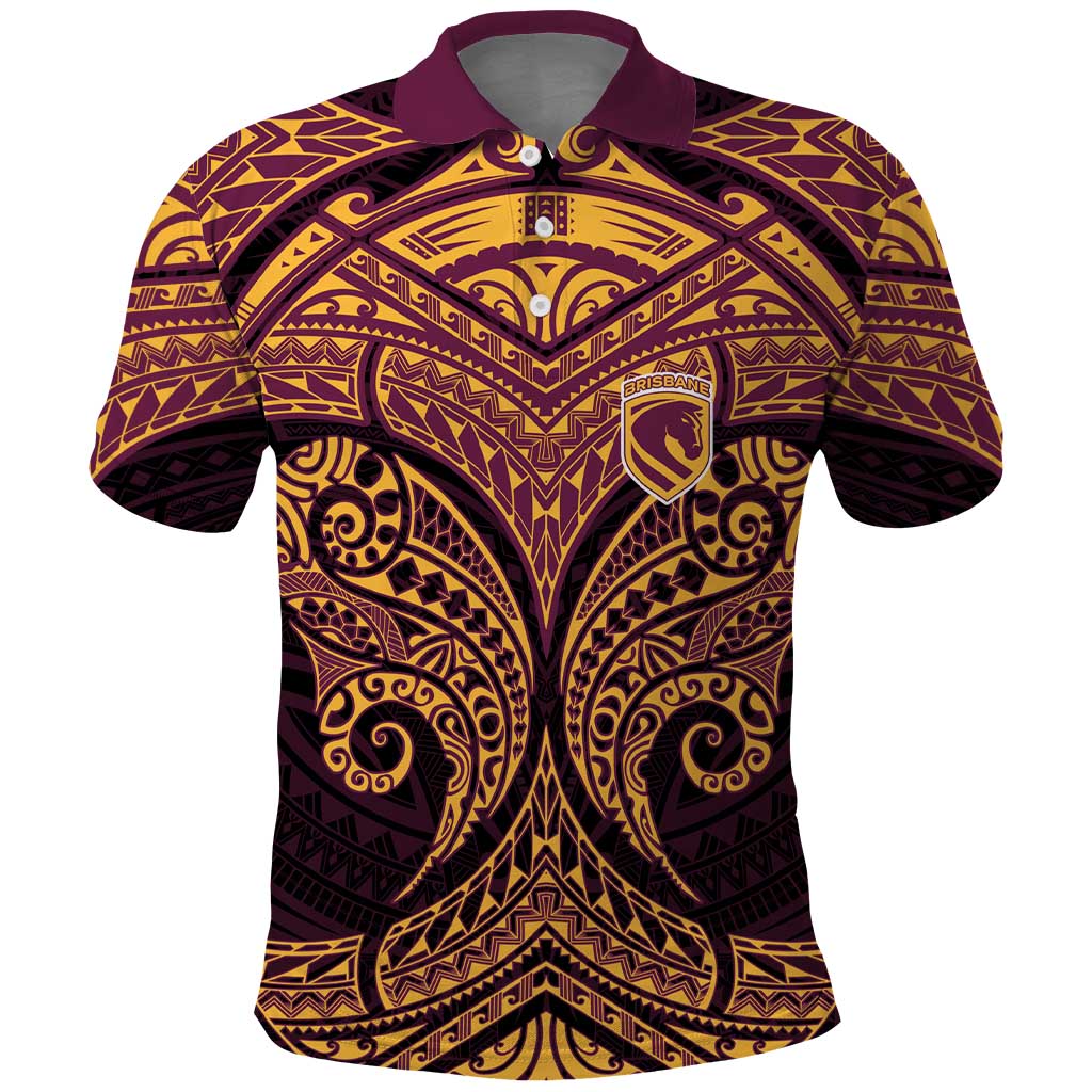 Personalized Brisbane Broncos Polo Shirt Polynesian Tribal Pattern Style