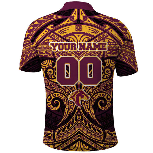 Personalized Brisbane Broncos Polo Shirt Polynesian Tribal Pattern Style