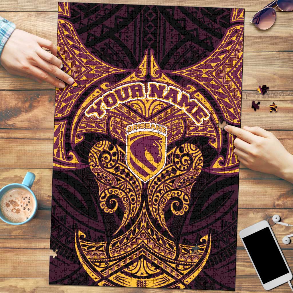 Personalized Brisbane Broncos Puzzle Polynesian Tribal Pattern Style