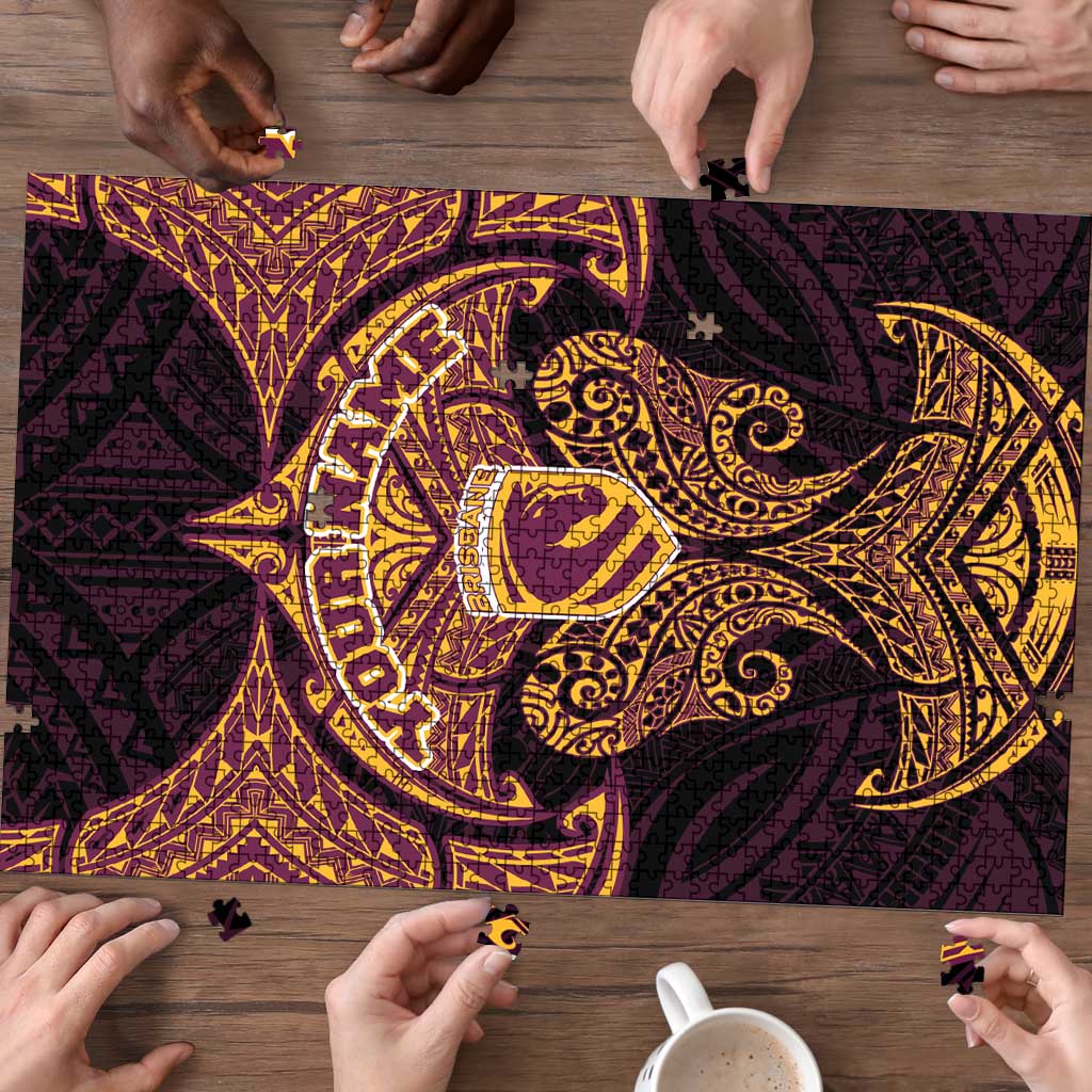 Personalized Brisbane Broncos Puzzle Polynesian Tribal Pattern Style