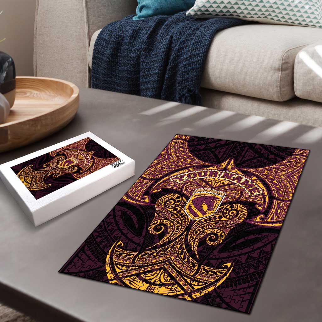 Personalized Brisbane Broncos Puzzle Polynesian Tribal Pattern Style