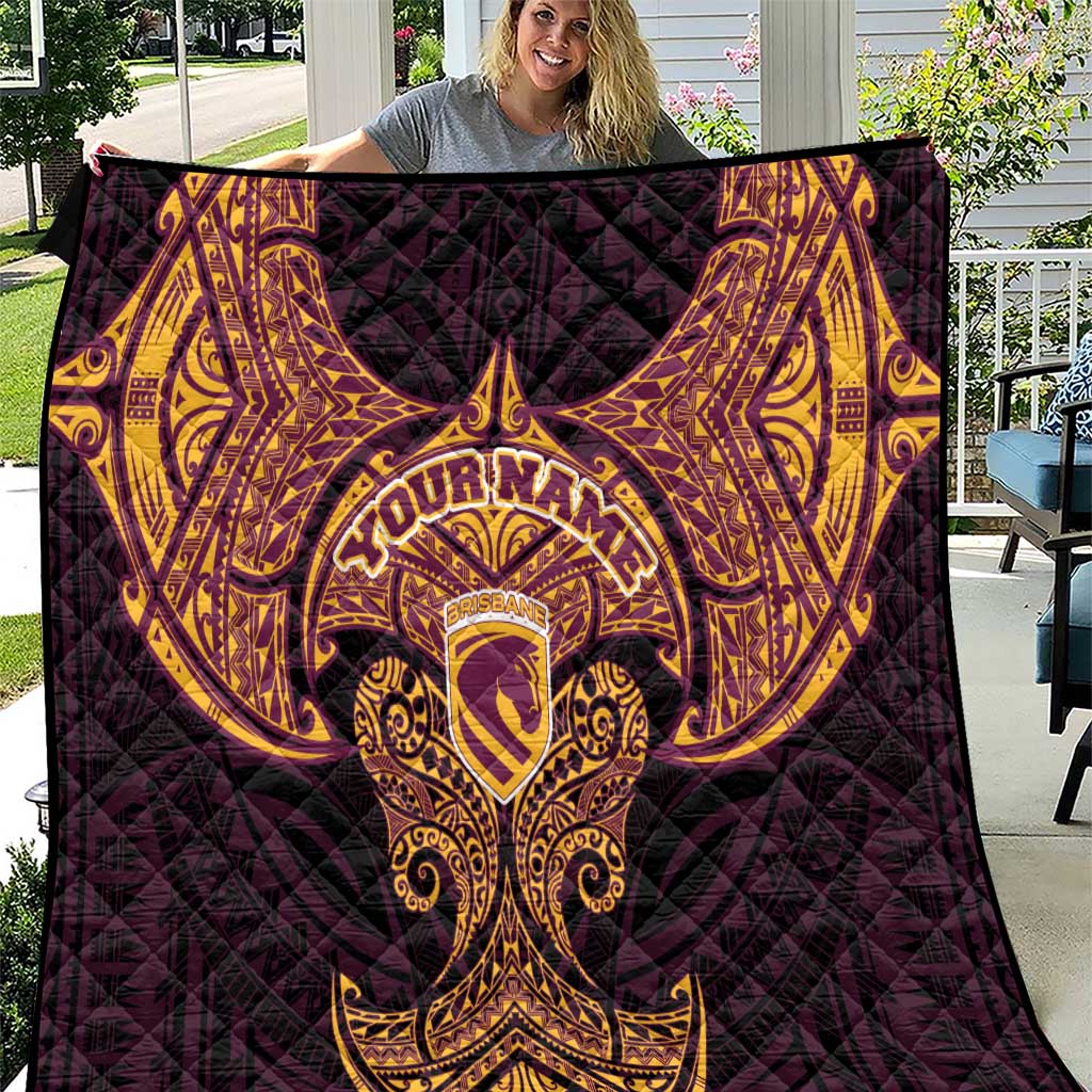 Personalized Brisbane Broncos Quilt Polynesian Tribal Pattern Style