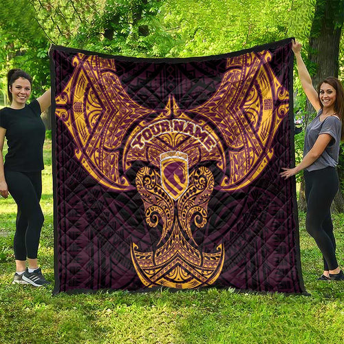 Personalized Brisbane Broncos Quilt Polynesian Tribal Pattern Style
