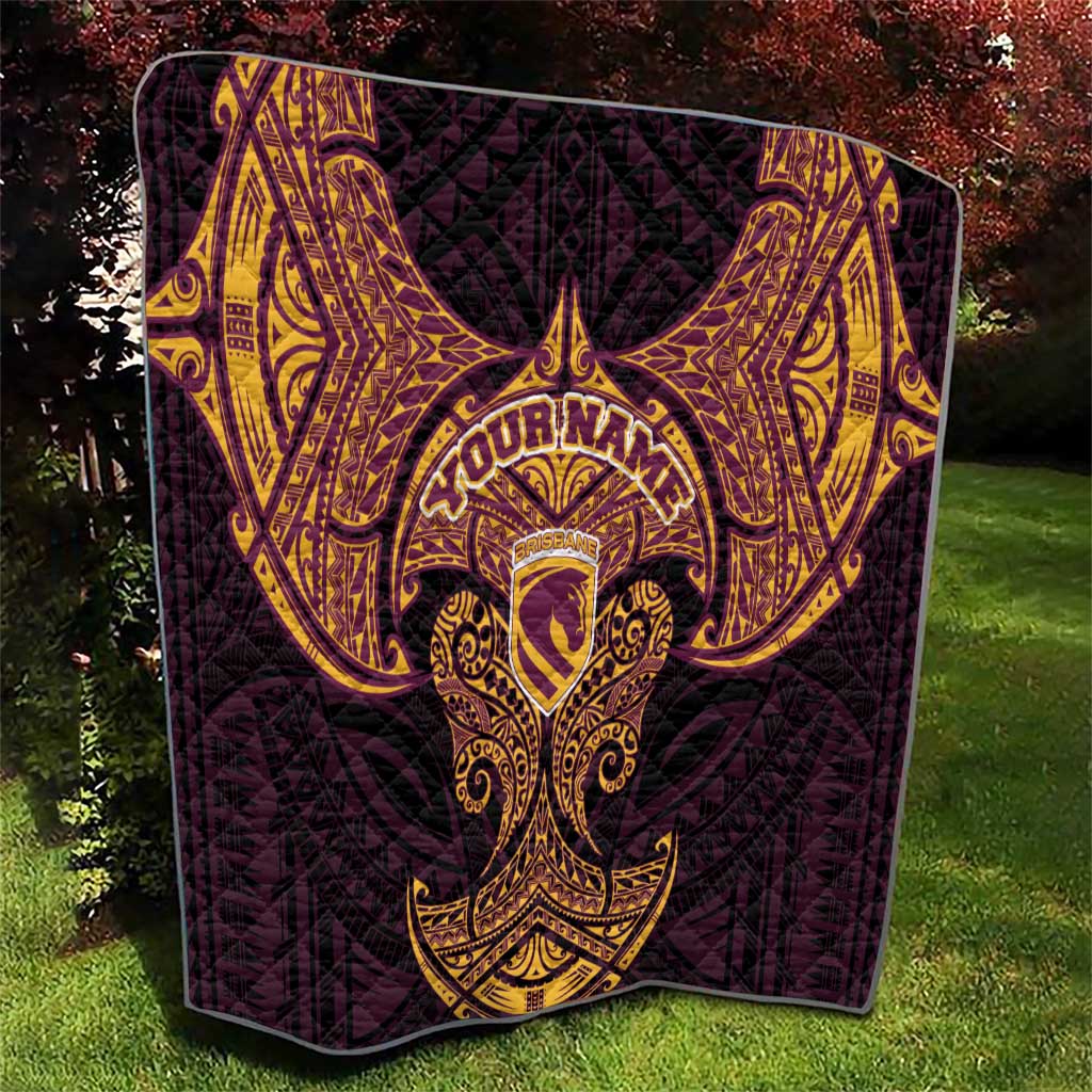 Personalized Brisbane Broncos Quilt Polynesian Tribal Pattern Style