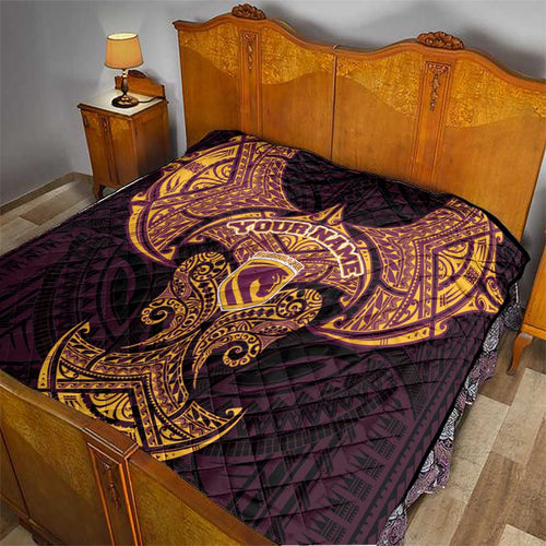 Personalized Brisbane Broncos Quilt Polynesian Tribal Pattern Style