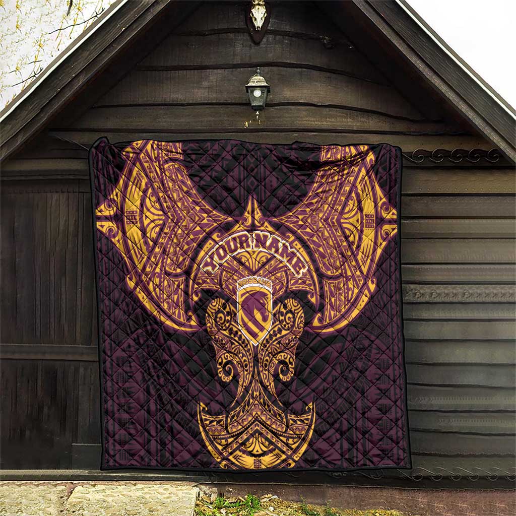 Personalized Brisbane Broncos Quilt Polynesian Tribal Pattern Style