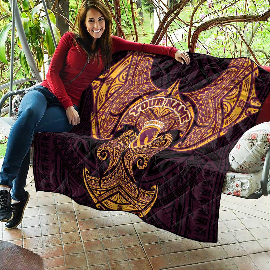 Personalized Brisbane Broncos Quilt Polynesian Tribal Pattern Style