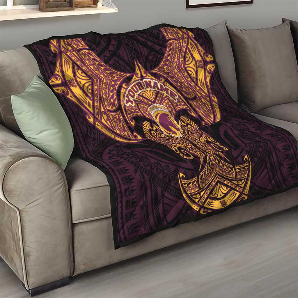 Personalized Brisbane Broncos Quilt Polynesian Tribal Pattern Style
