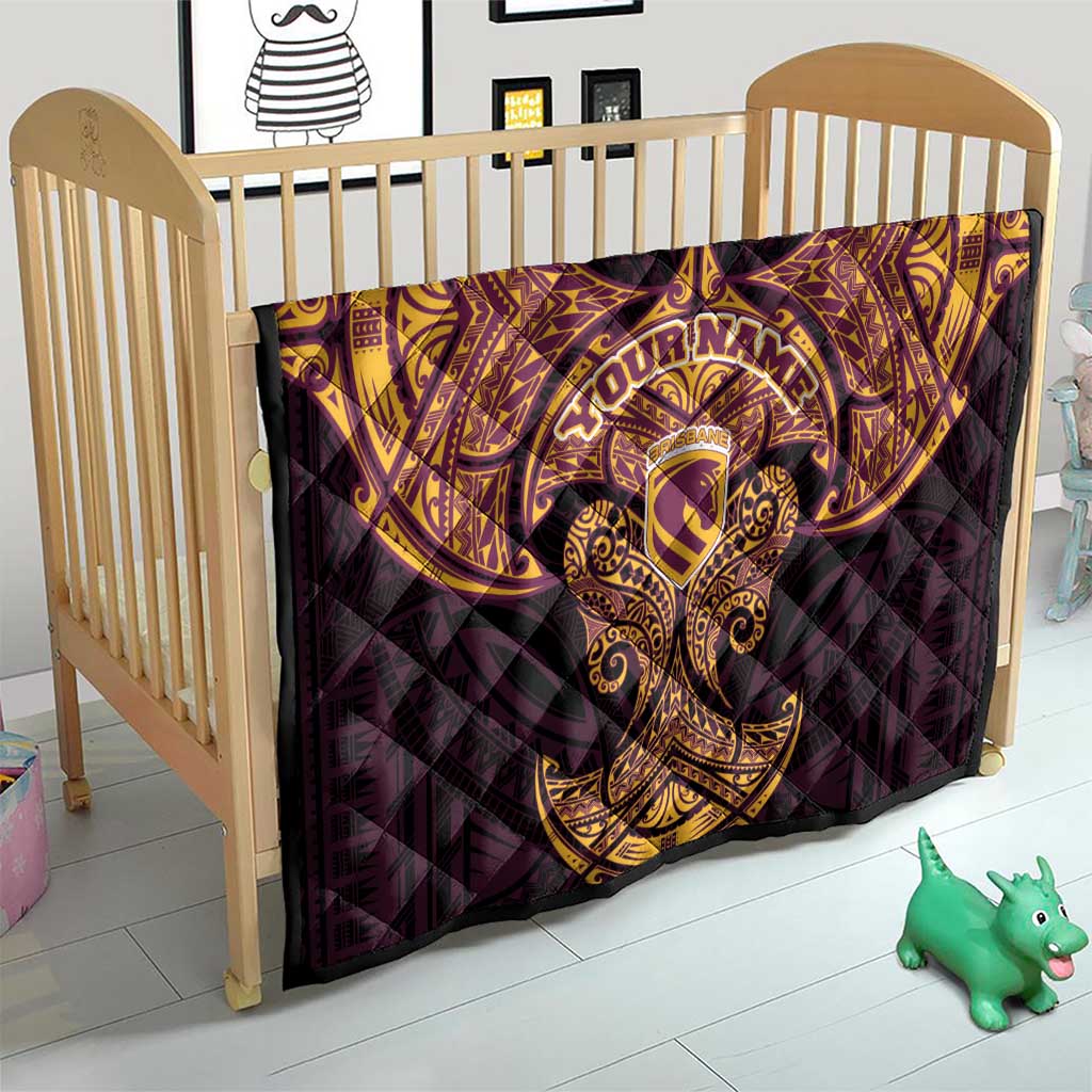 Personalized Brisbane Broncos Quilt Polynesian Tribal Pattern Style