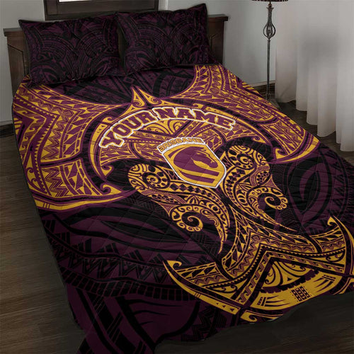 Personalized Brisbane Broncos Quilt Bed Set Polynesian Tribal Pattern Style