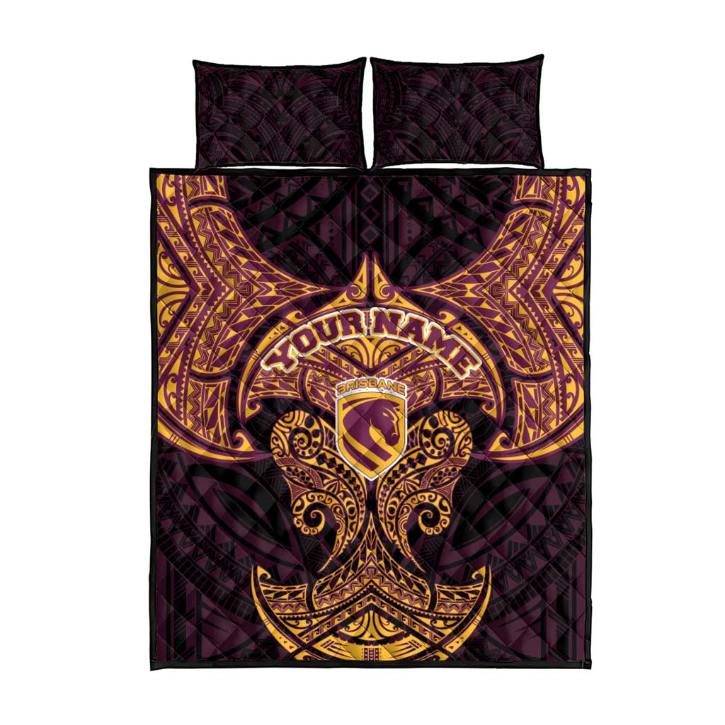Personalized Brisbane Broncos Quilt Bed Set Polynesian Tribal Pattern Style