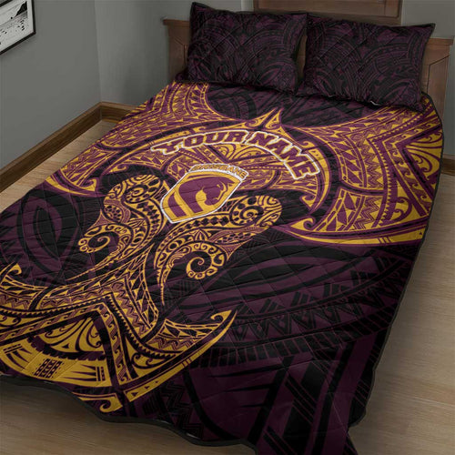 Personalized Brisbane Broncos Quilt Bed Set Polynesian Tribal Pattern Style
