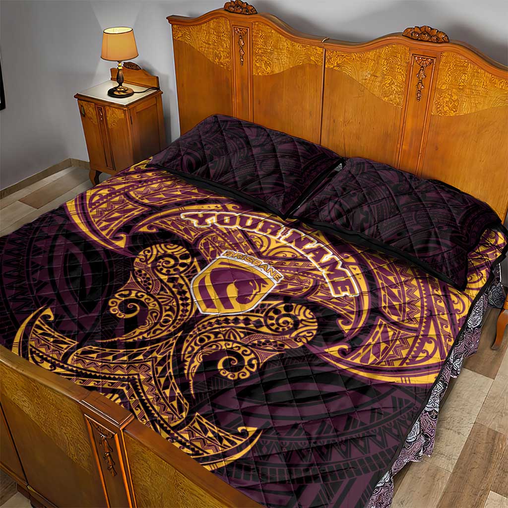 Personalized Brisbane Broncos Quilt Bed Set Polynesian Tribal Pattern Style